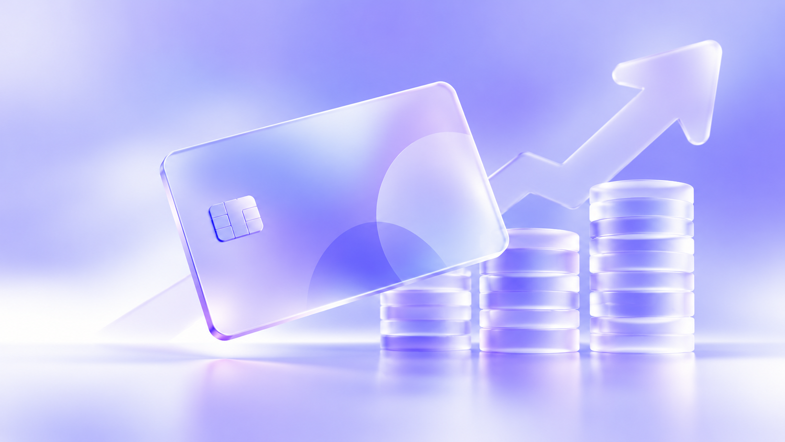 DeFi collateral spending card — glass card over stacked coins