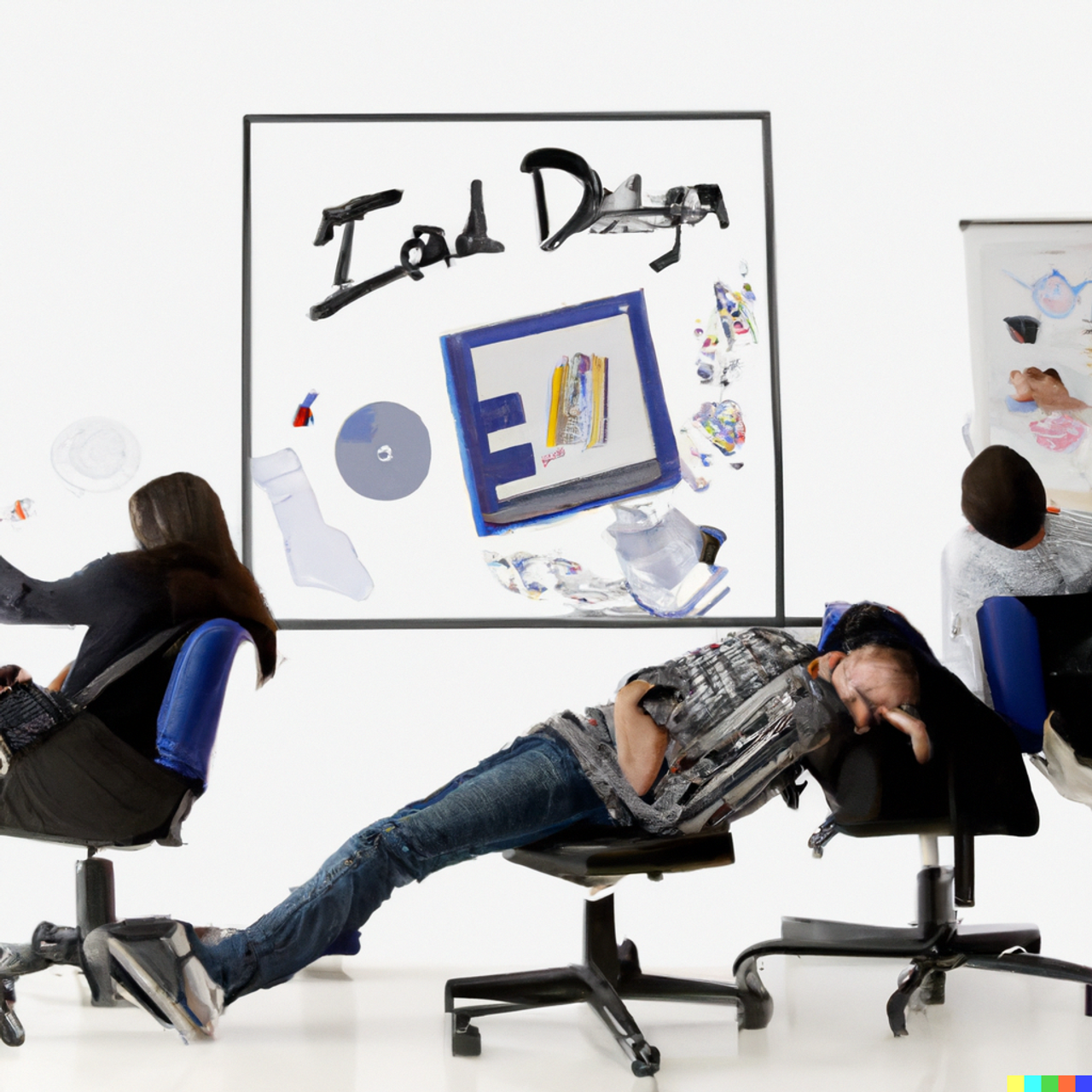 Lazy graphic designer sleeping and sitting on chair
