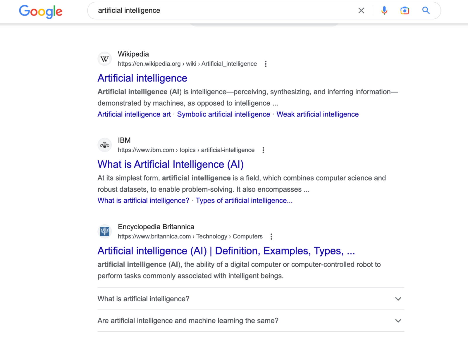 search result for artificial intelligence