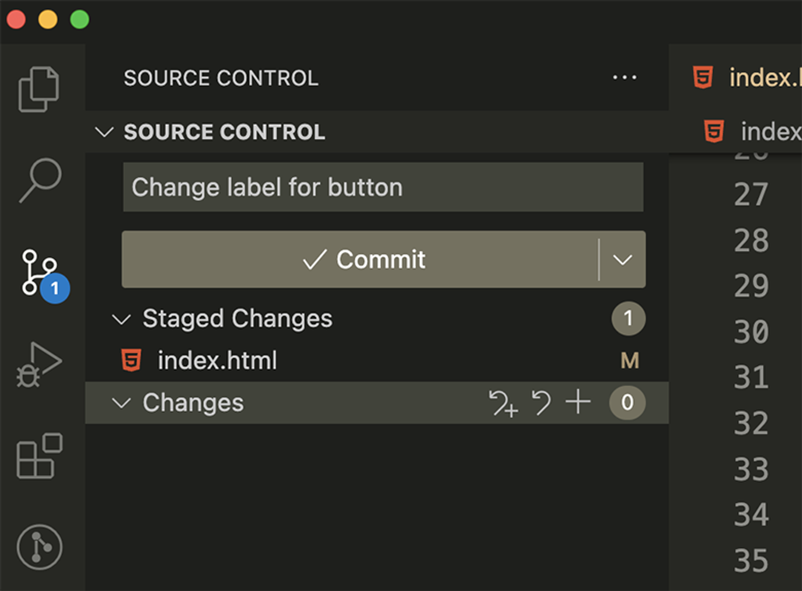 staged files and commit message box