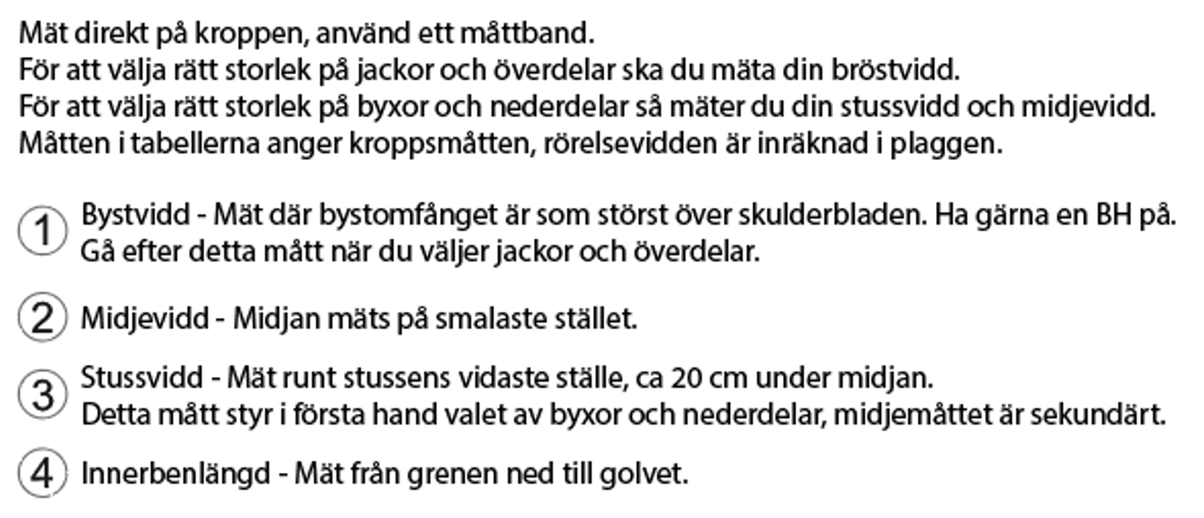 Storleksguide Dam för Chevalier - hur ska jag mäta