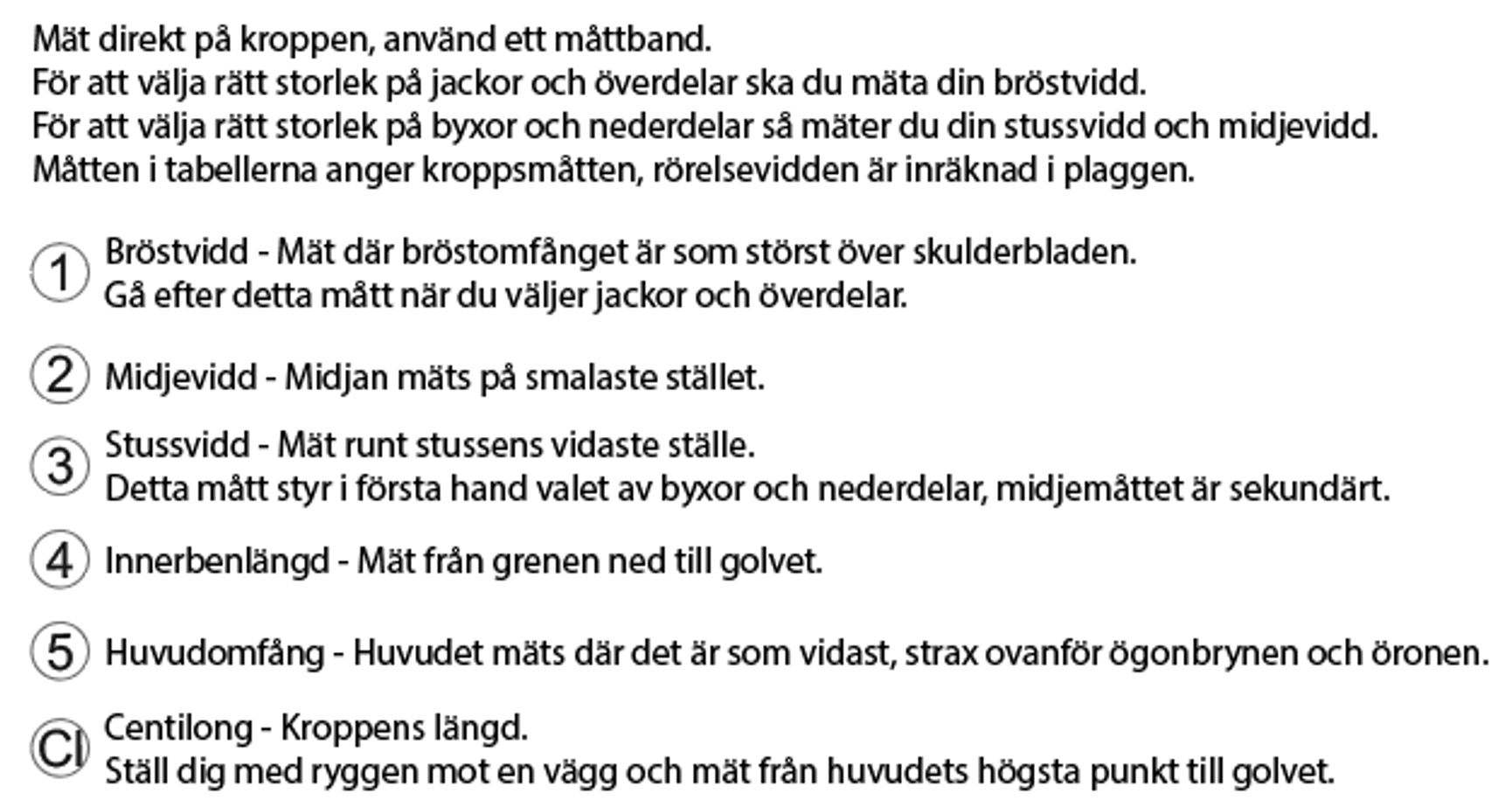 storleksguide junior måttbeskrivning