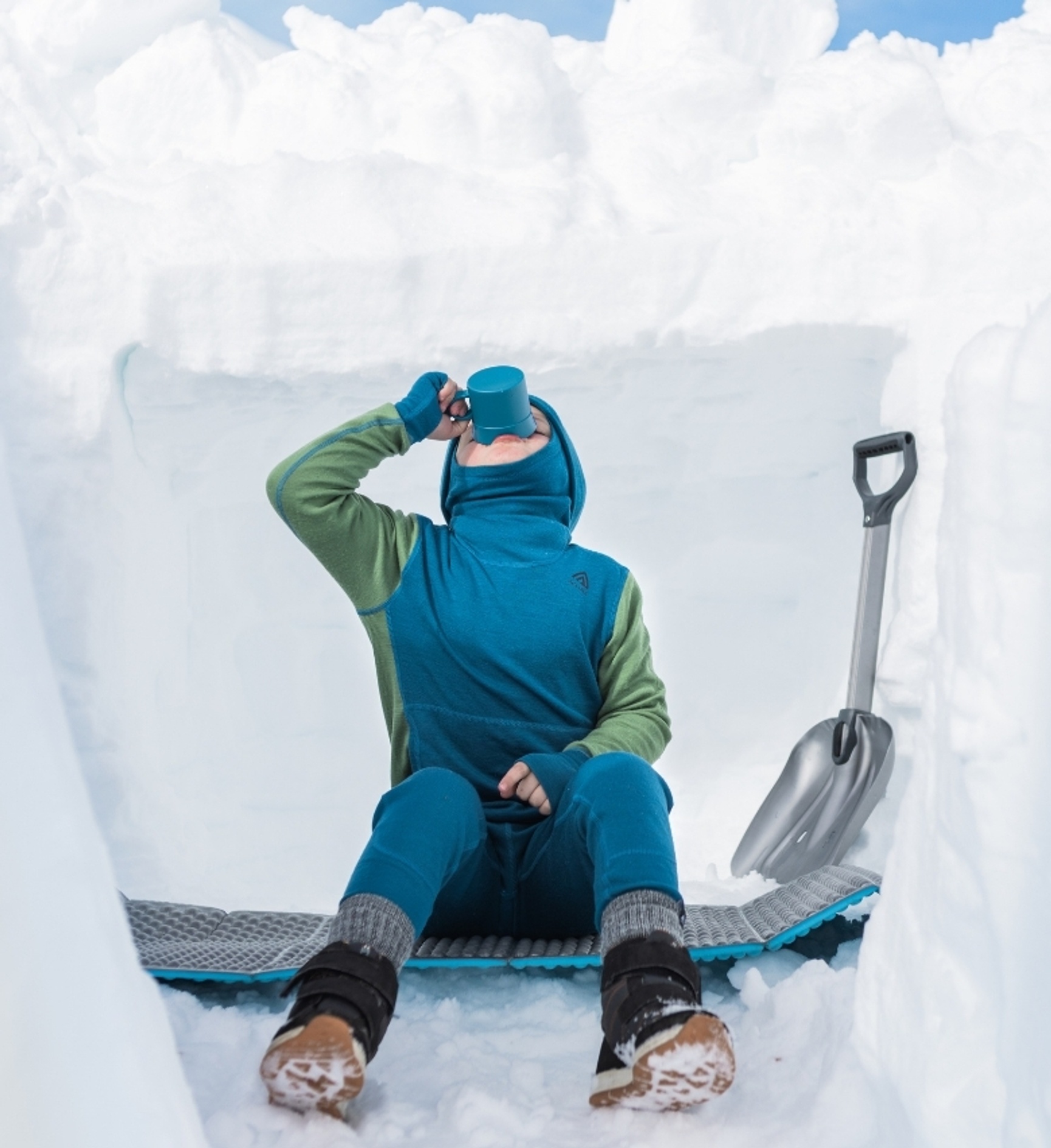 Aclima WarmWool hoodsweater blå grønn barn