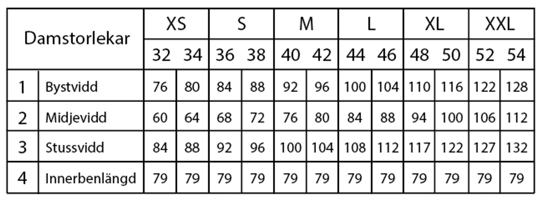 Storleksguide Dam för Chevalier