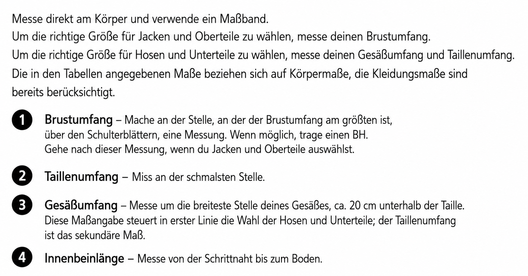Größentabelle Damen für Chevalier - wie soll ich messen