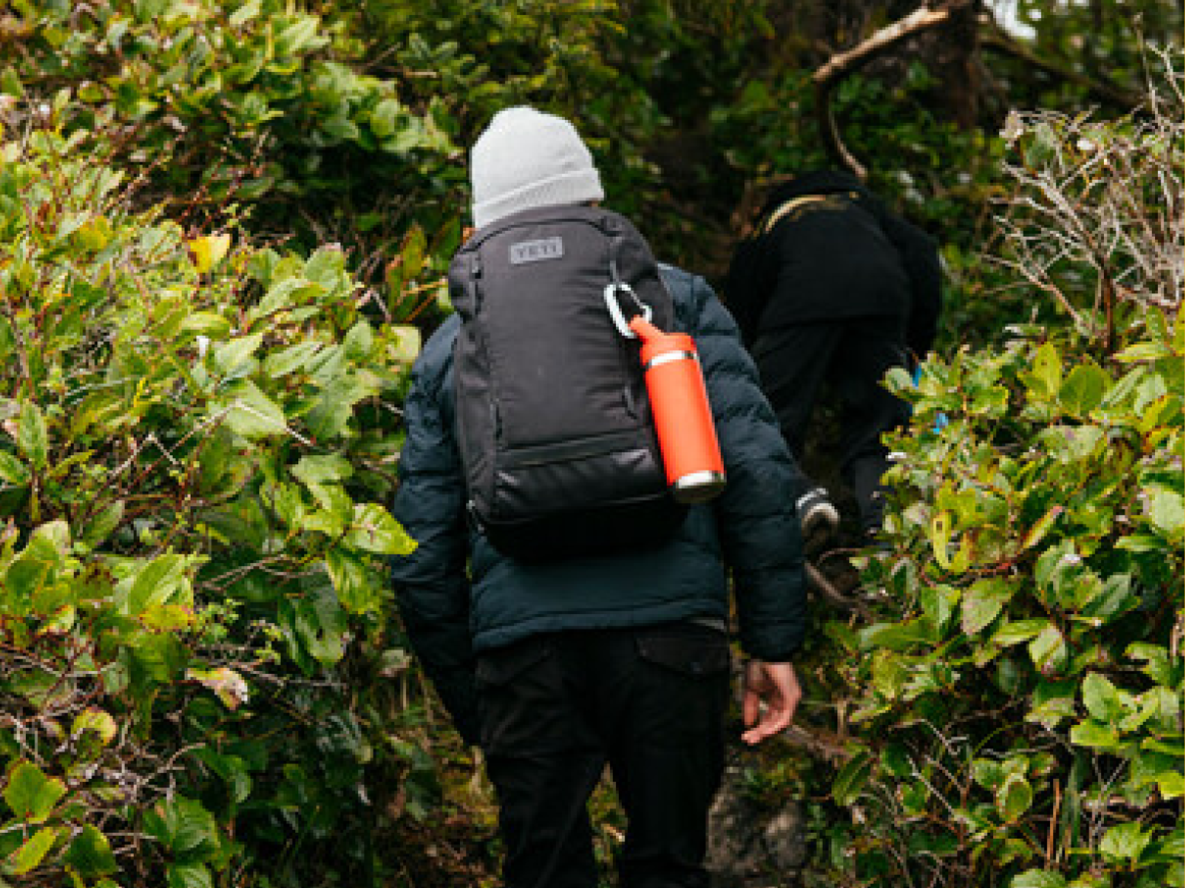 en person som vandrar i skogen