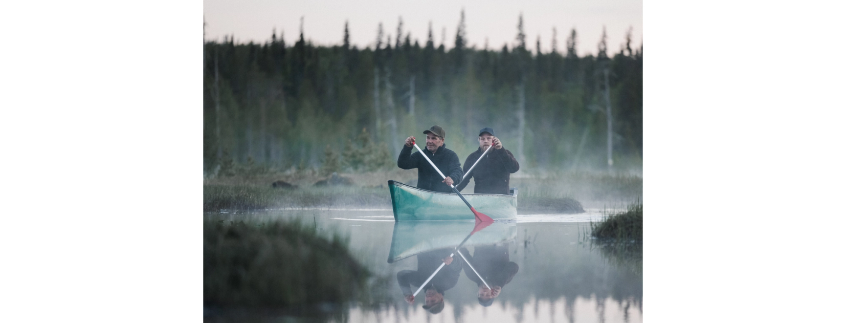 kanot i en dimmig skogså