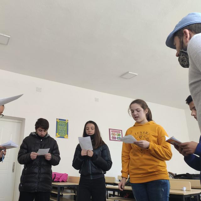 Rehearsal for staging the theatrical play "Apollo's Reeducation"