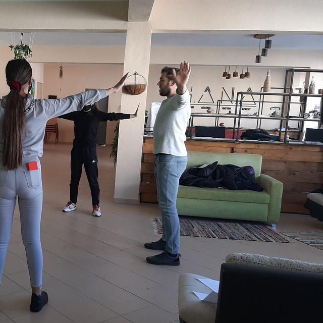 Rehearsal for staging the theatrical play "Apollo's Reeducation"