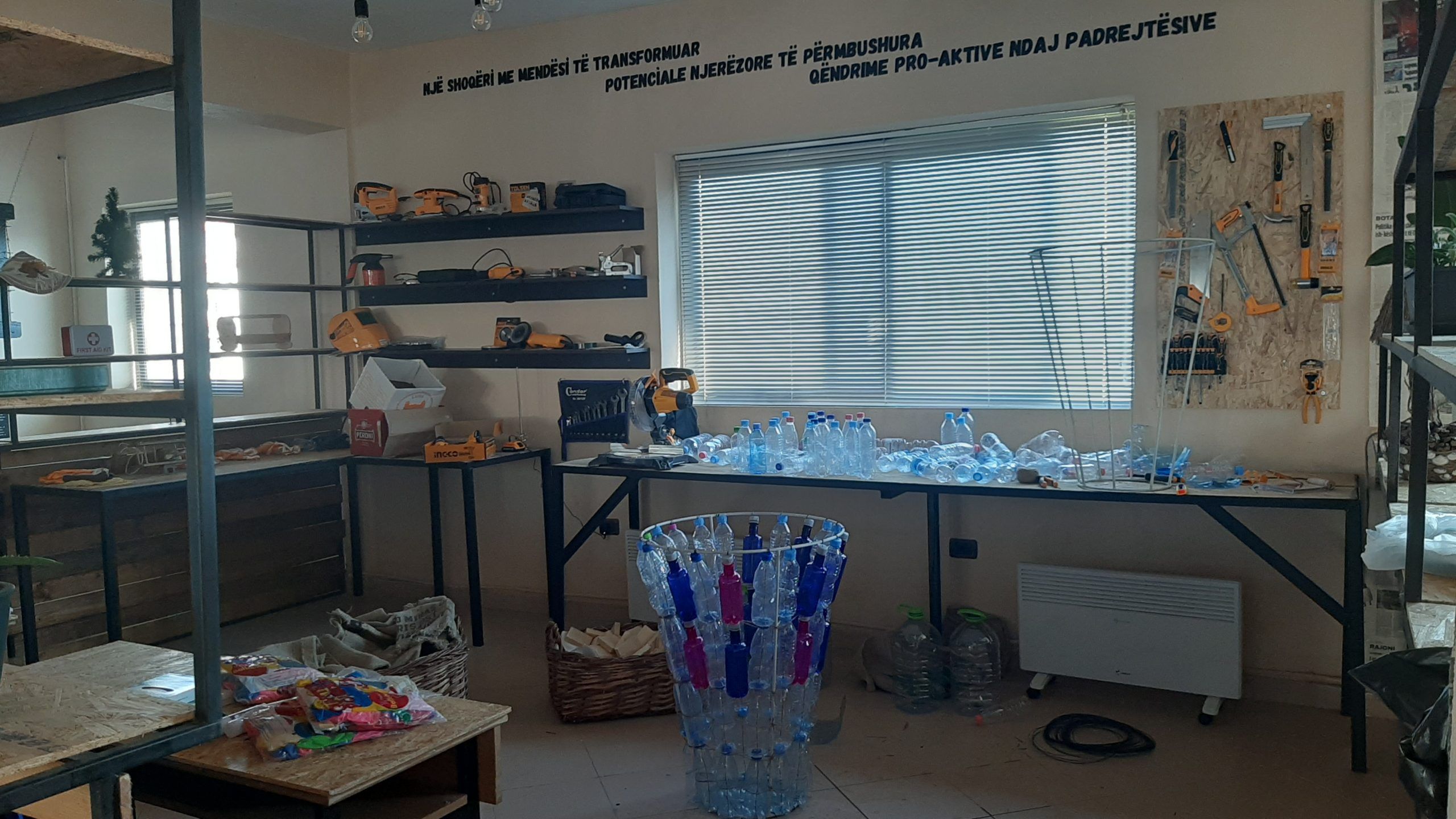 Realization of waste bins from disposable plastic bottles in the Center
