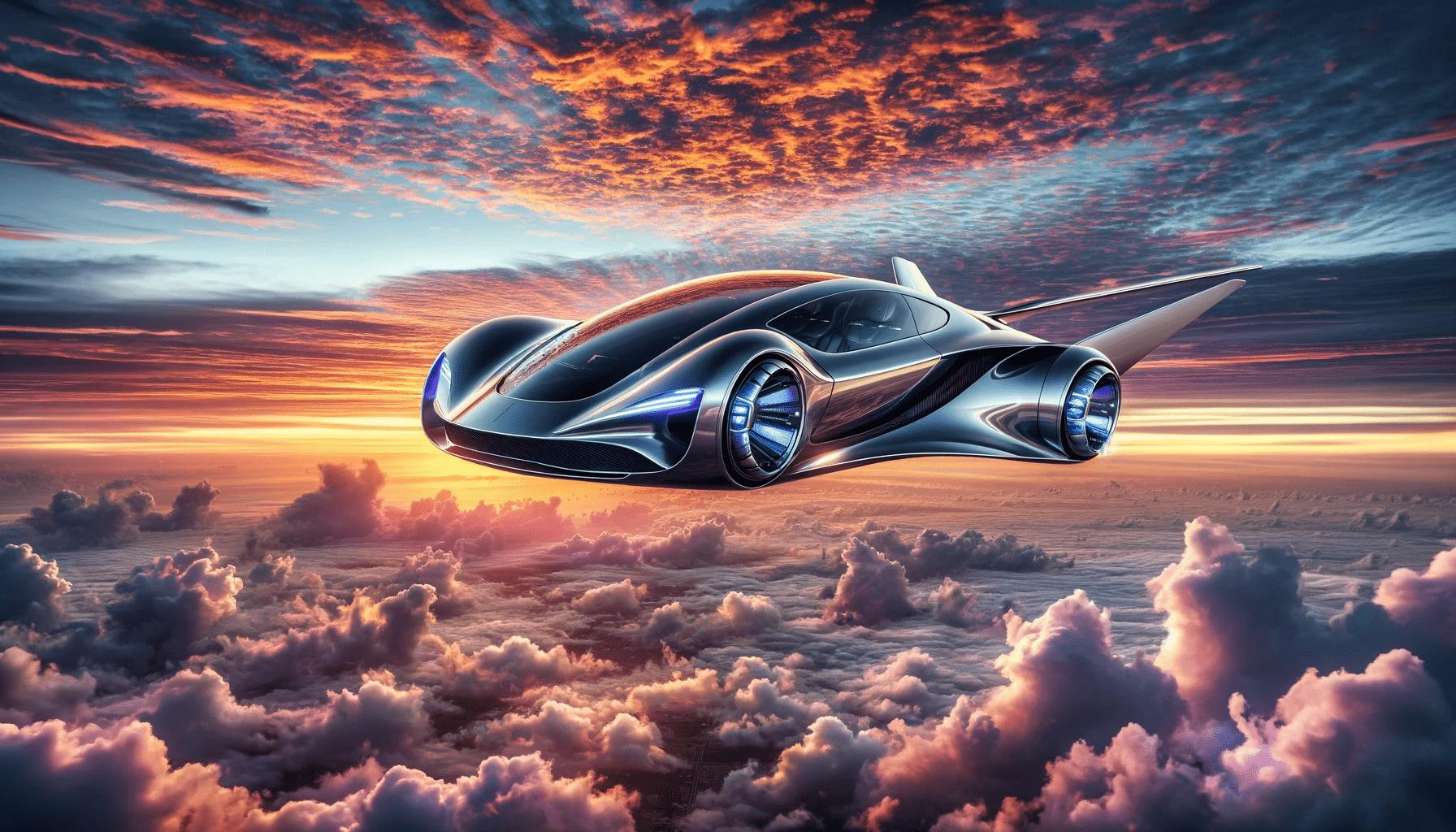 Flying car sunset