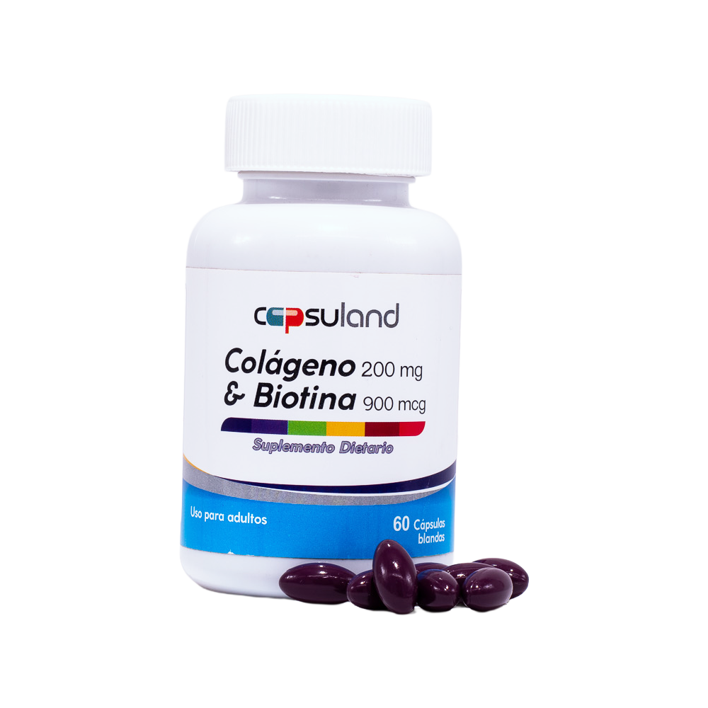 COLÁGENO 200 mg + BIOTINA 900 mcg x 60 Softgels - Suplemento dietario certificado INVIMA