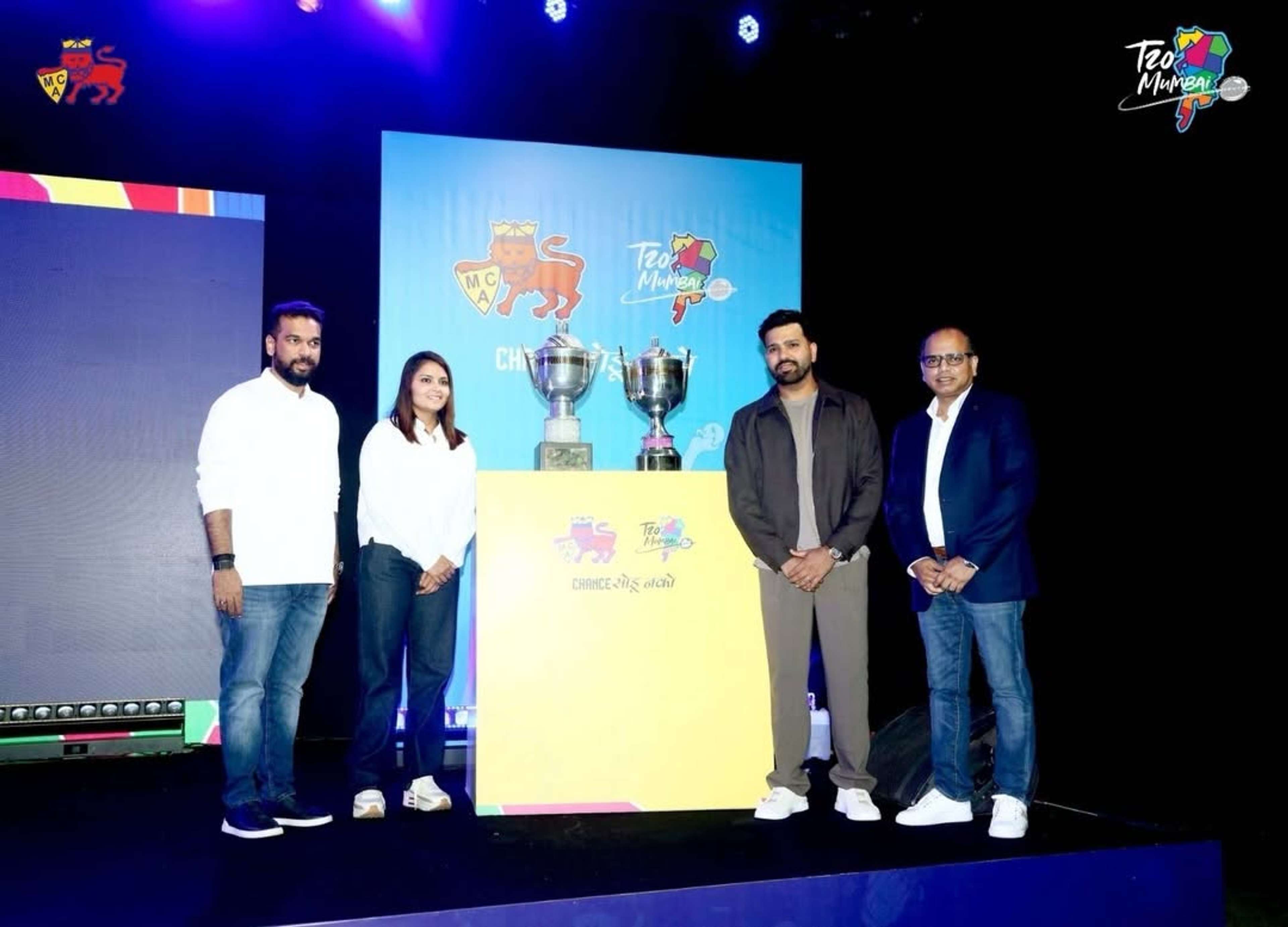Rohit Sharma, Sayali Satghare at T20 Mumbai Press Launch