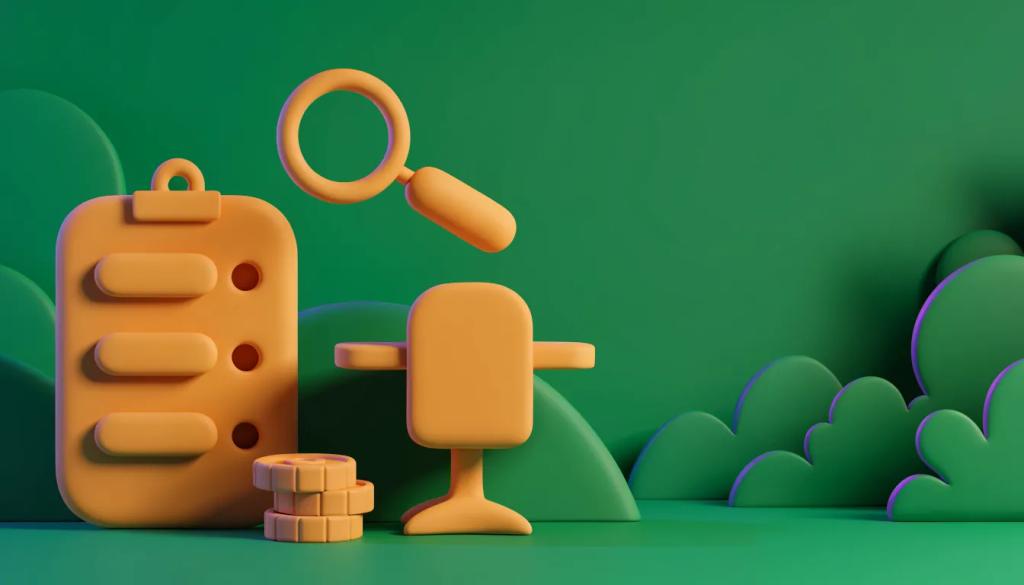 Claymorphic icons of a checklist, a classroom desk, and a stack of coins