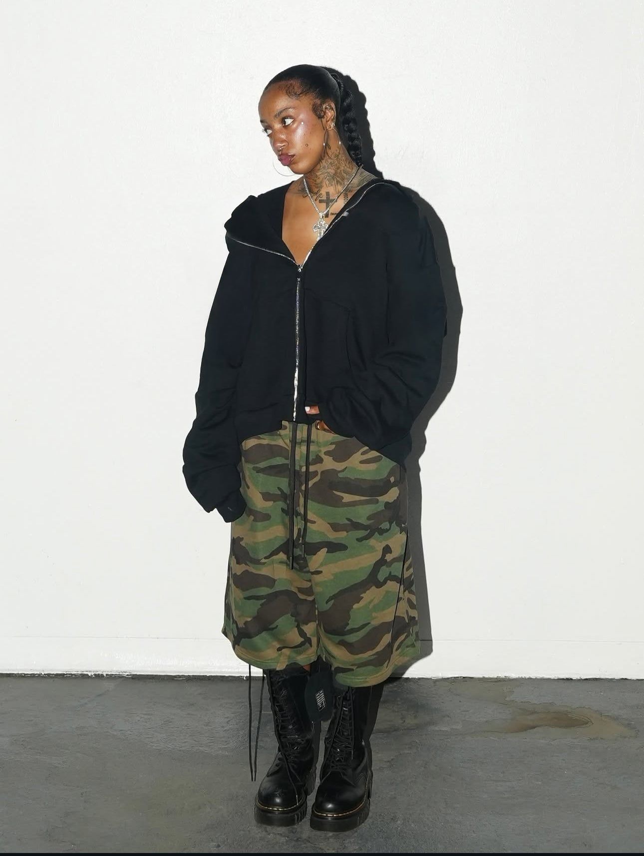 12.0oz Double Zip Garment Dye Hoodie + Baggy Fleece Shorts