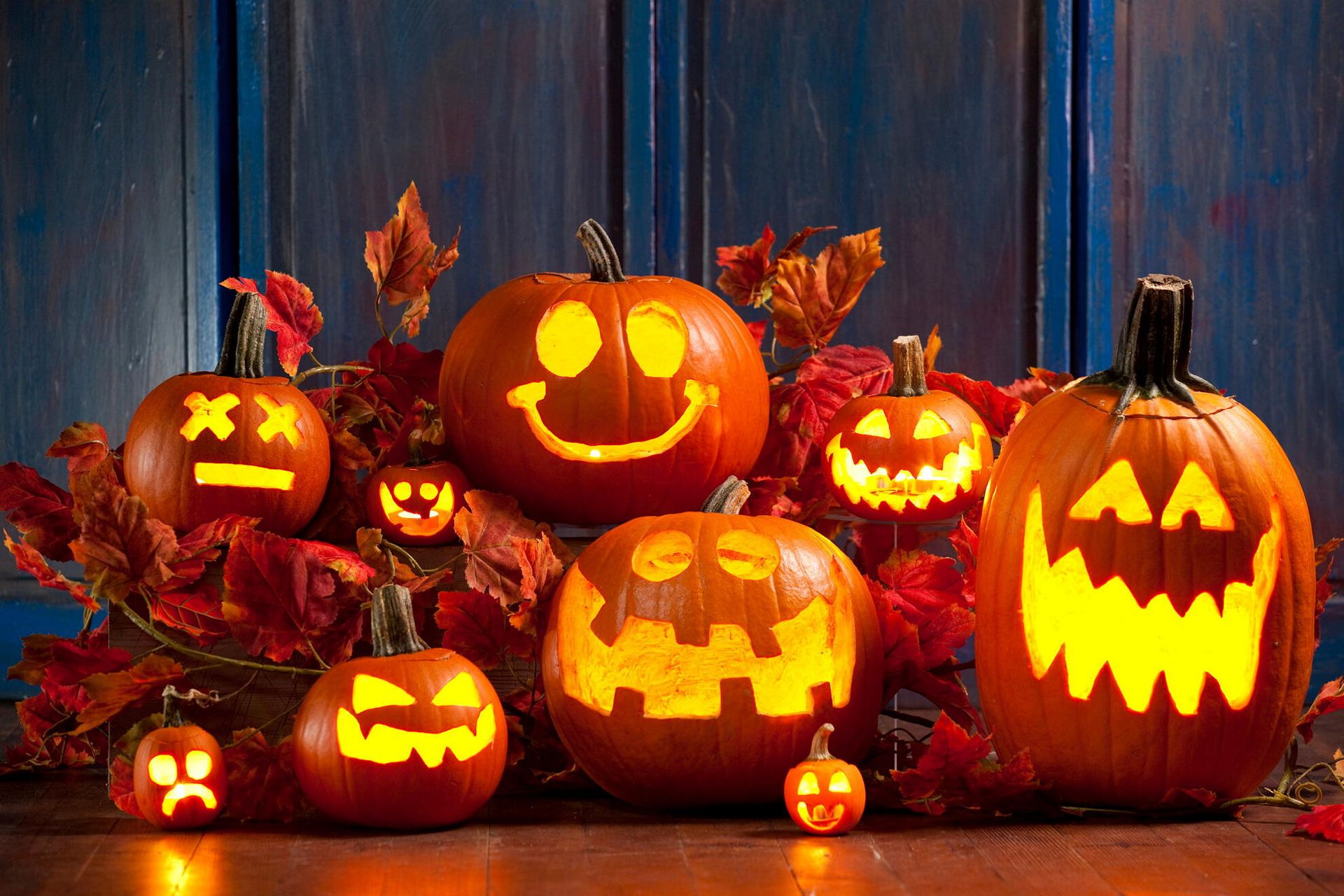 Et utvalg flotte halloweengresskar.