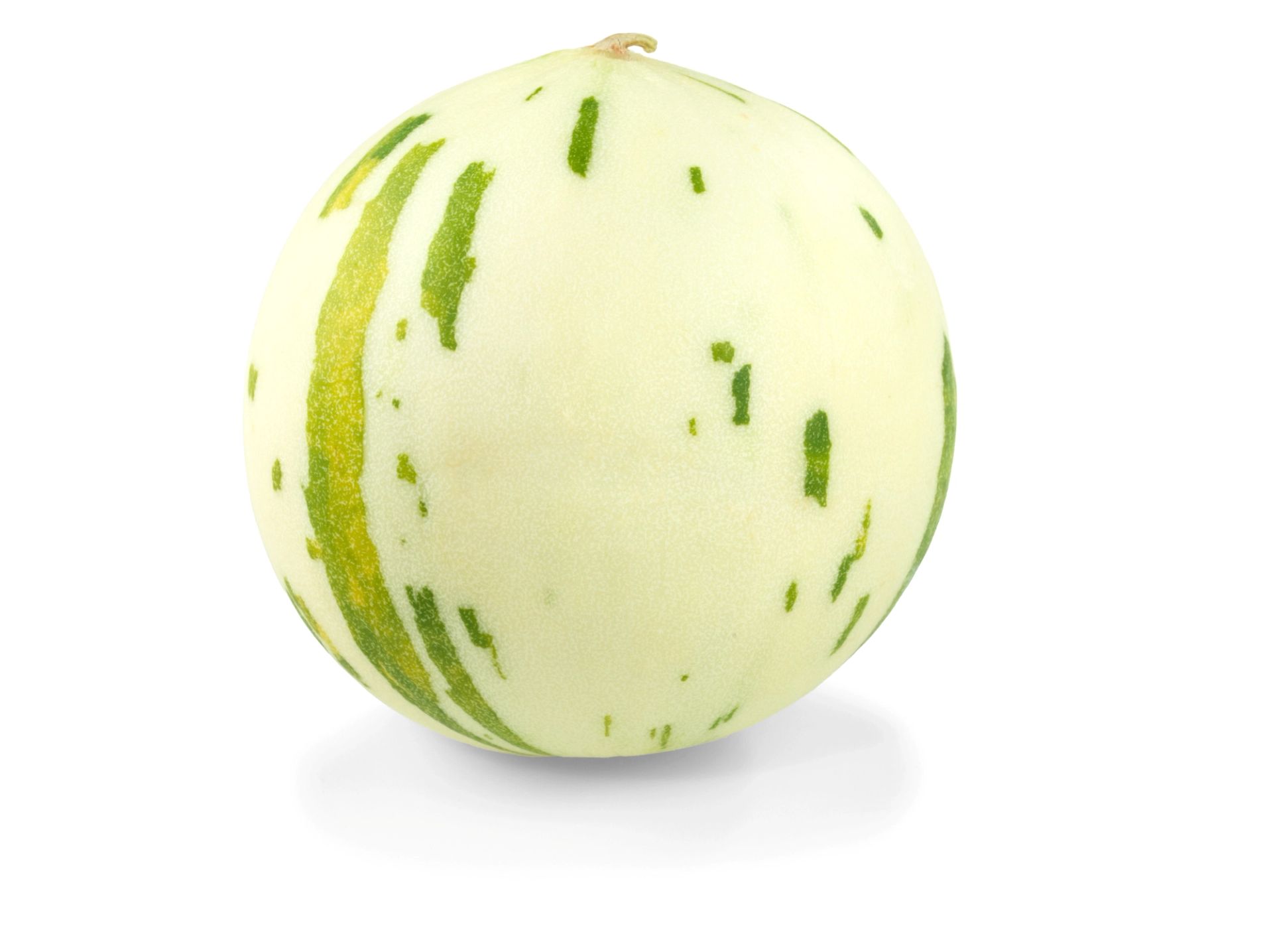 En hel snowball melon med hvit bakgrunn