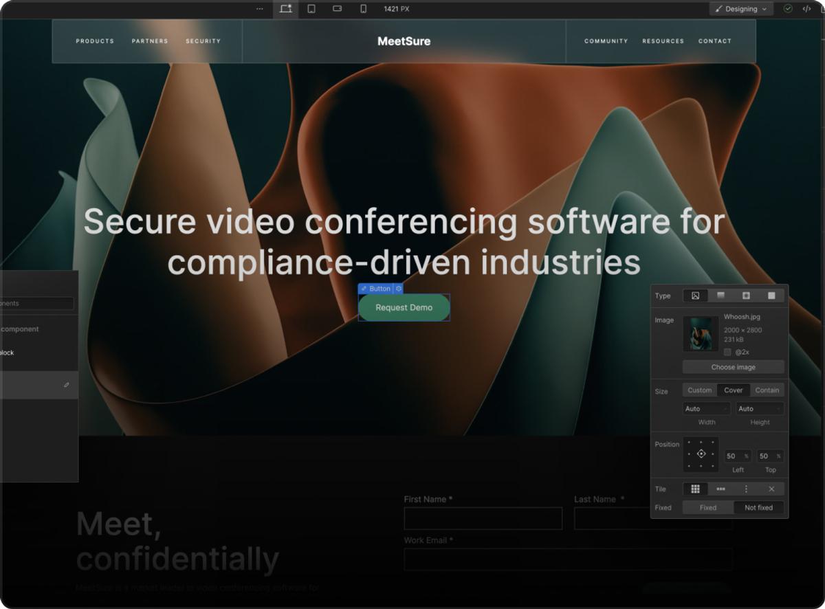 Webflow web design platform interface