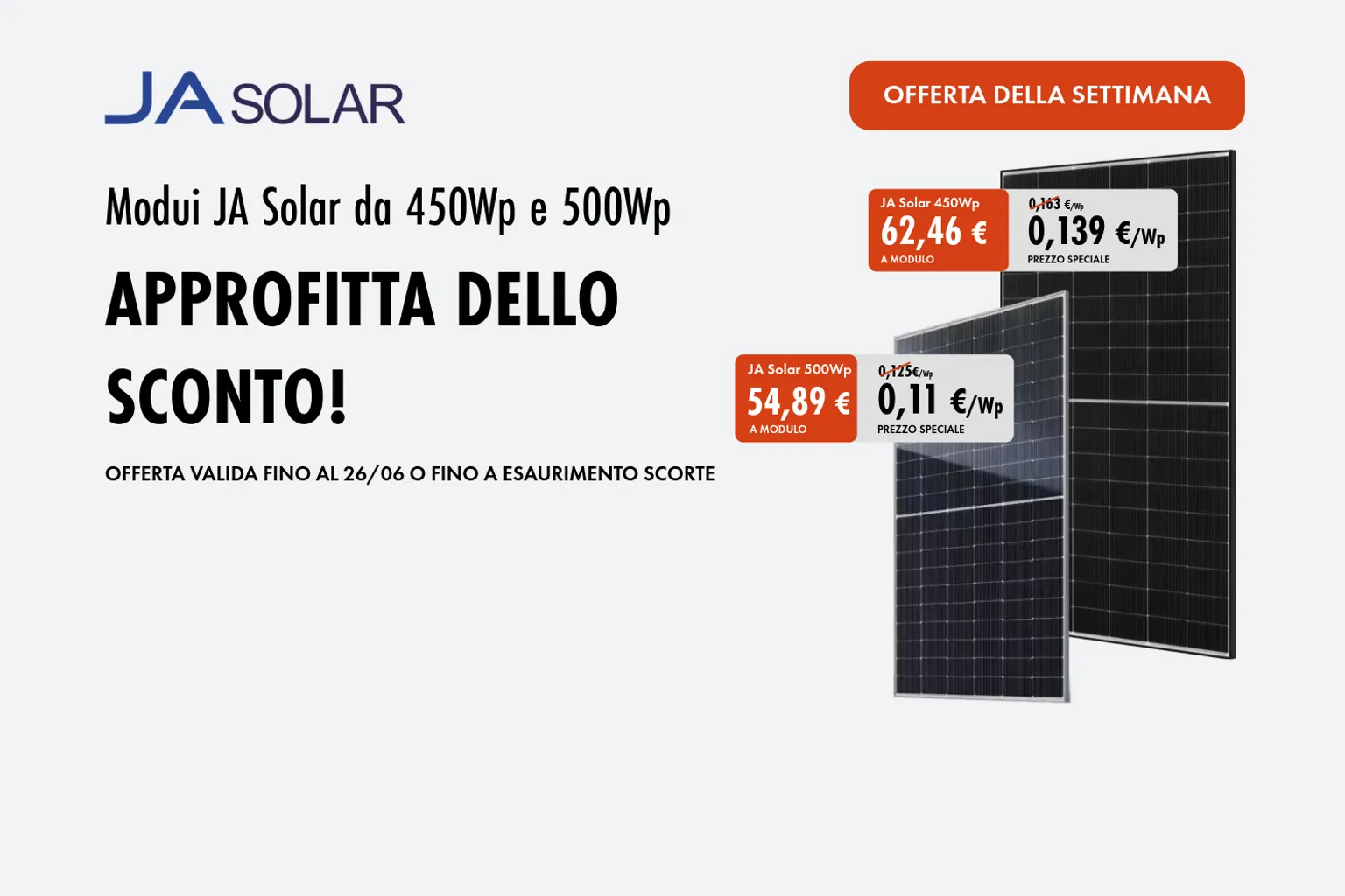 promo Ja Solar 450 e 500 Wp