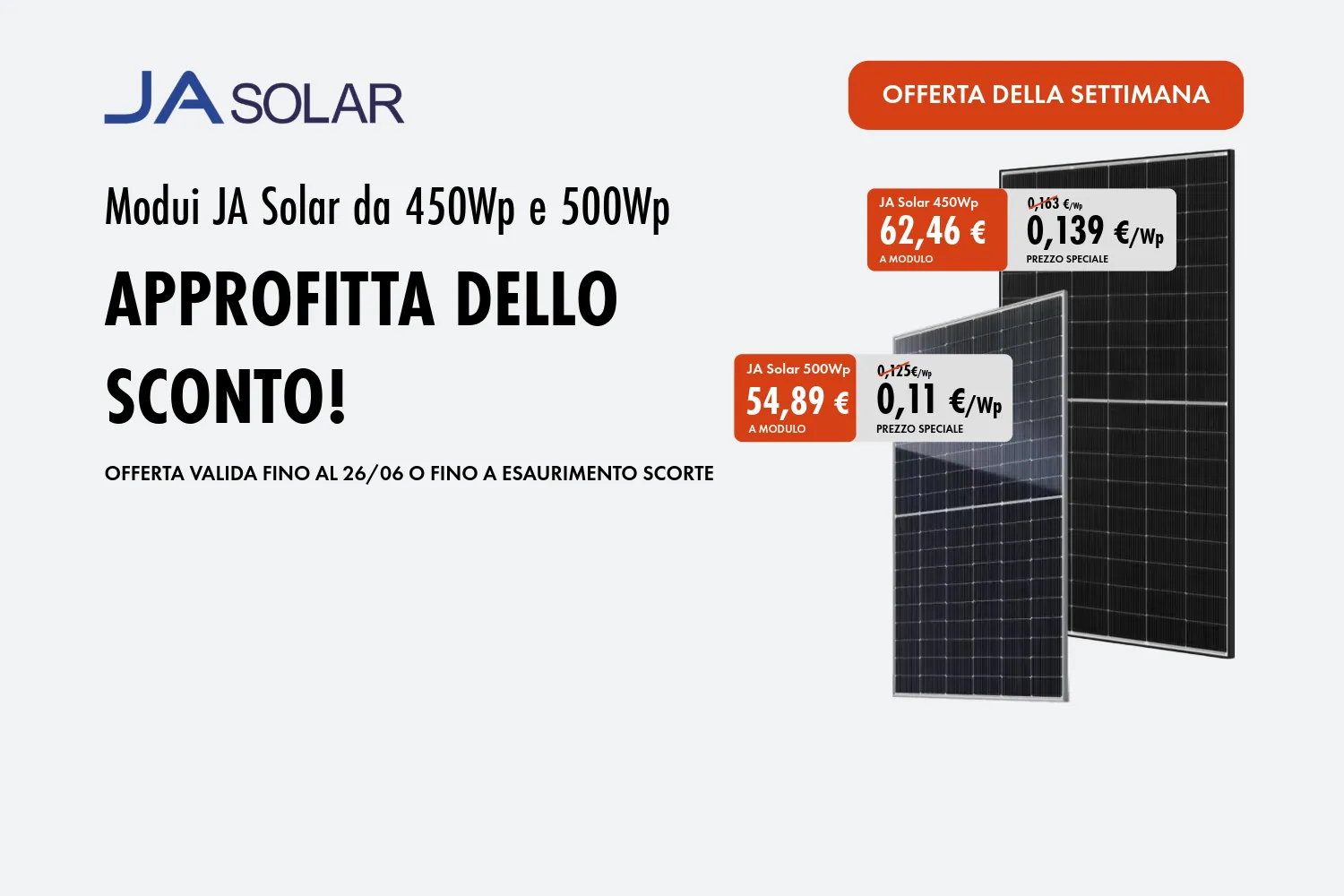 promo Ja Solar 450 e 500 Wp