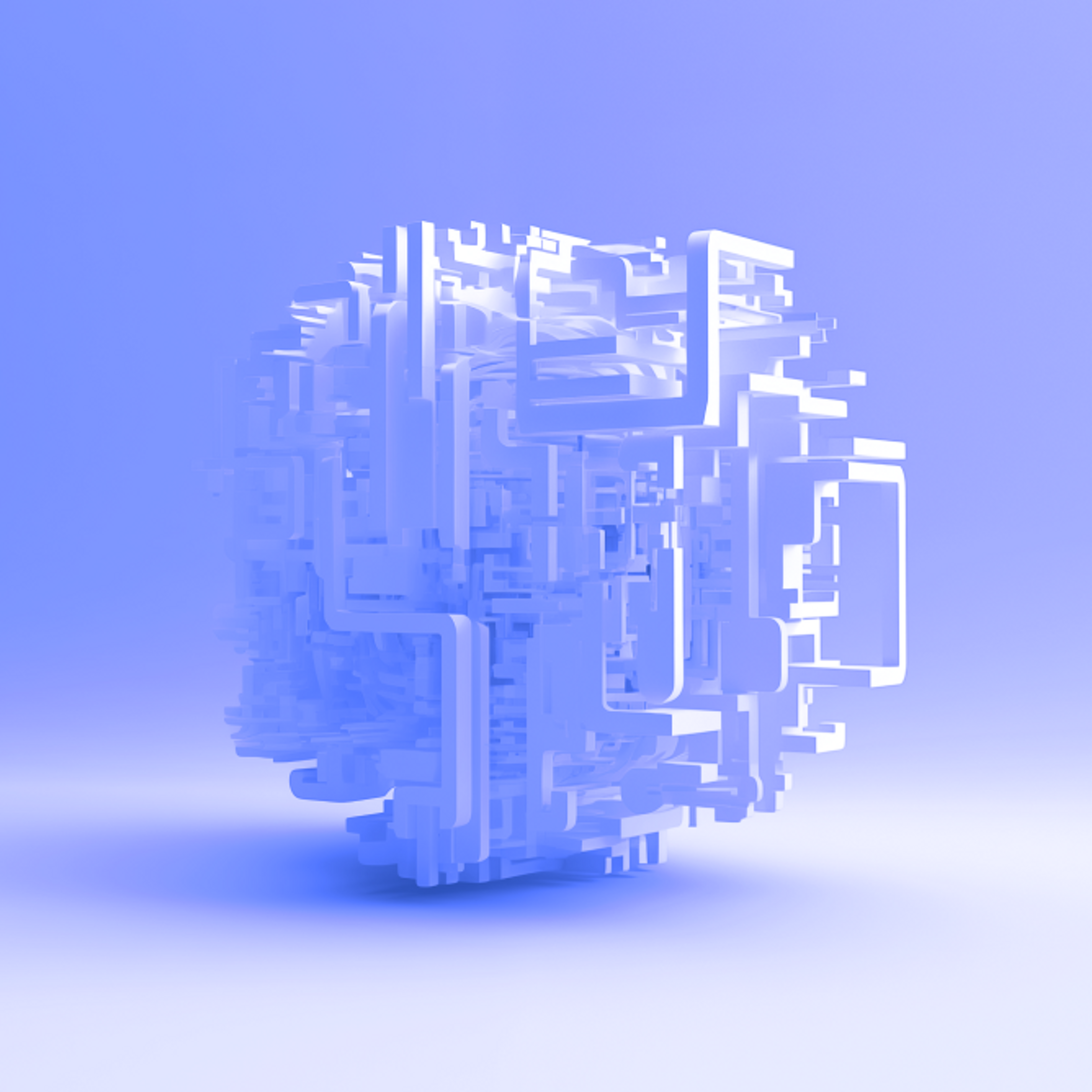 Complex shape forming a knot out of abstract pipes on a white surface