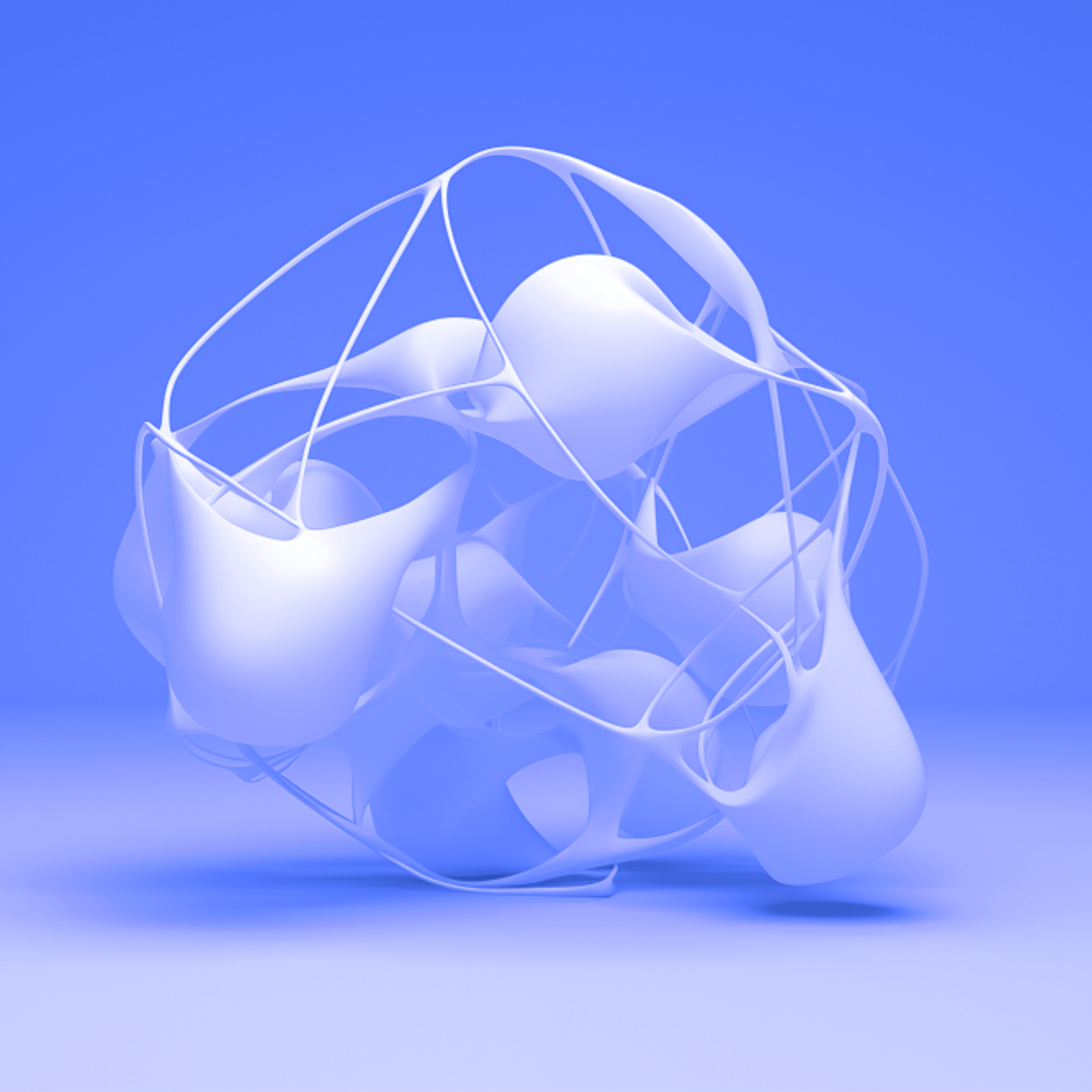 White blobs connected by string with a purple backdrop