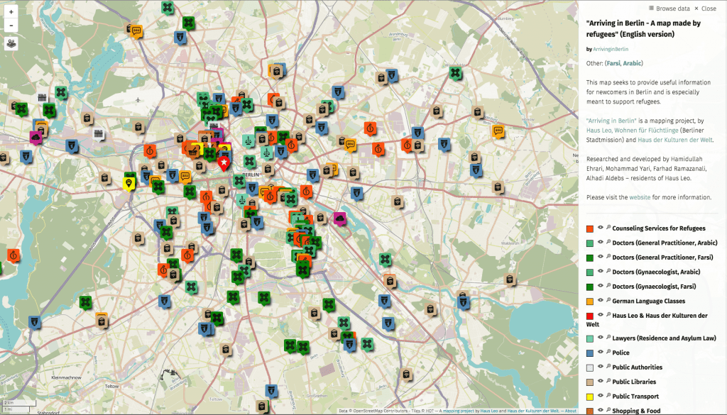 A photo showing how refugees have created a map to help arriving refugees in Germany to find all the needed information they need in order to ease their access in the country