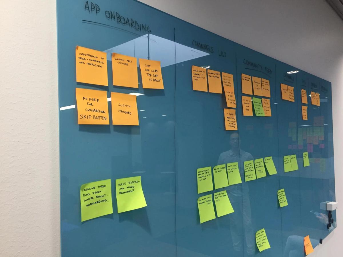 Post-its from a workshop where we detailed the journey and the solutions