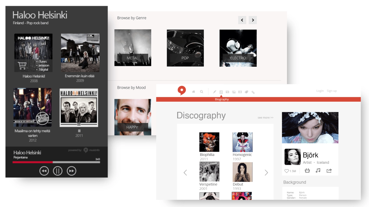 Screenshots of design explorations of different parts of the service