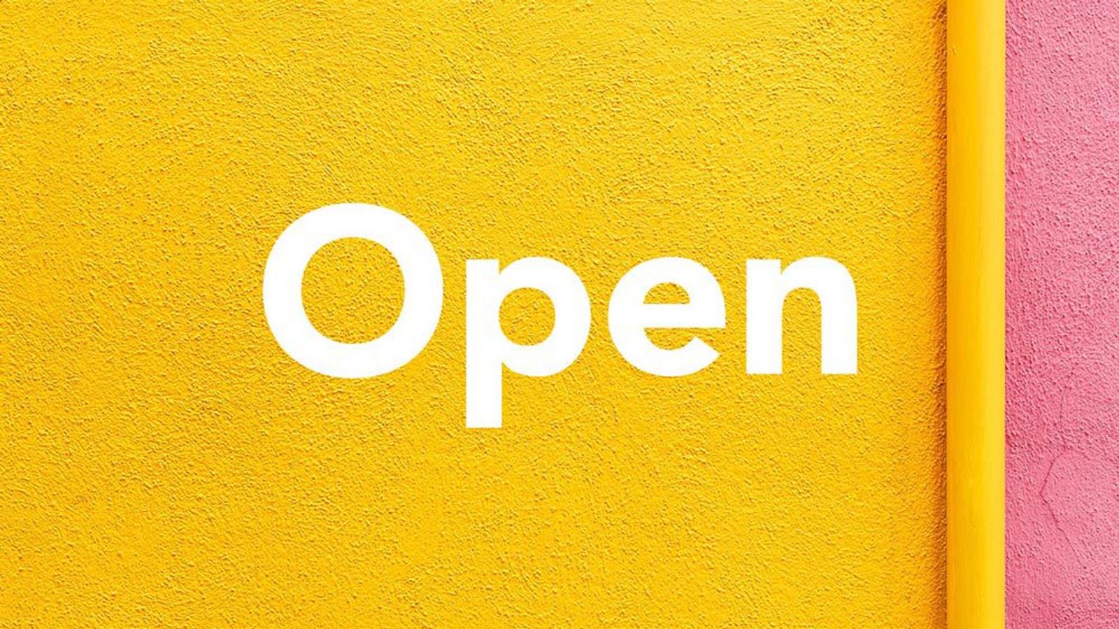 A decorative image reading "open"