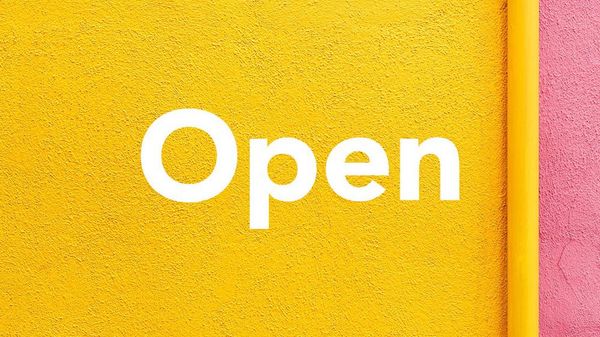 A decorative image reading "open"