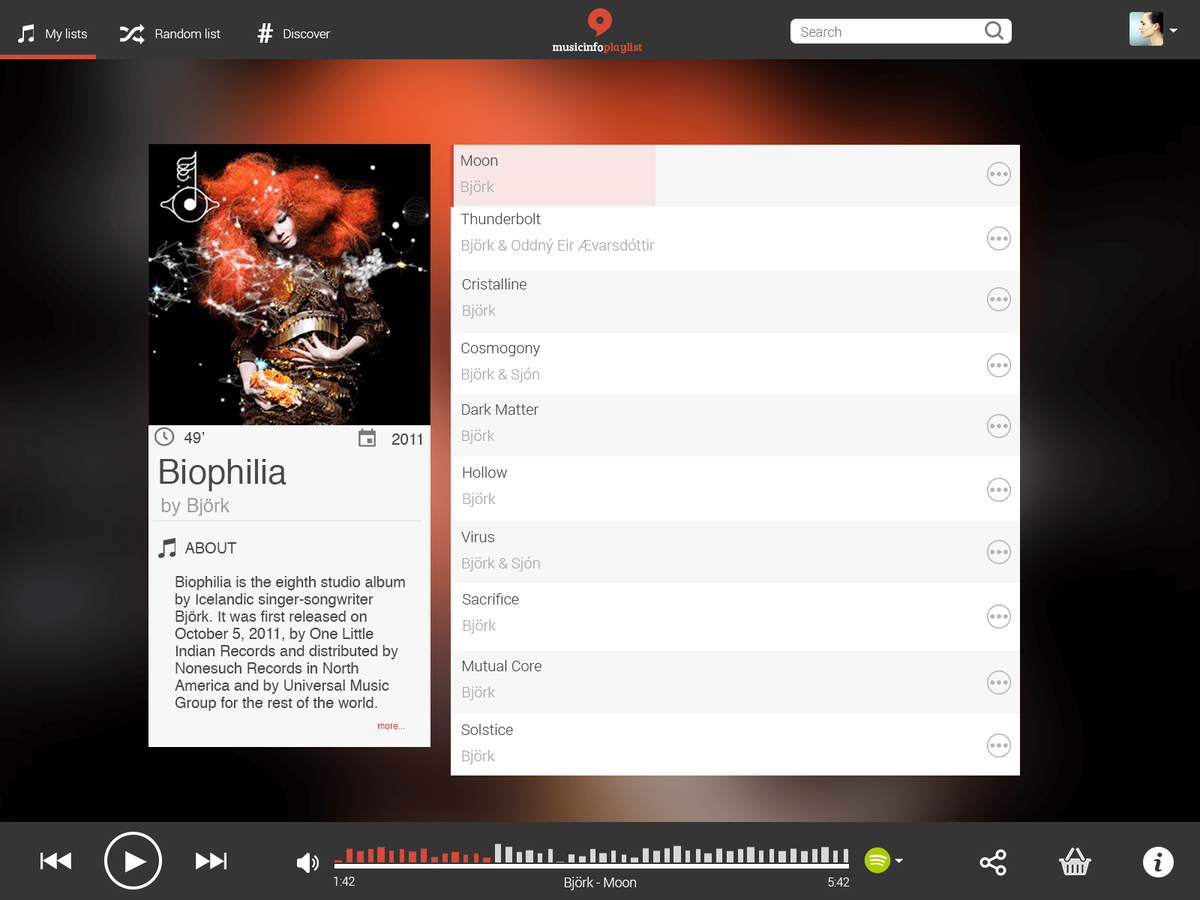 UI design of a music player I designed for musicinfo