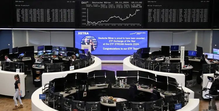 European stock market graphic illustrating flat trading amid industrial gains - Global Banking & Finance Review