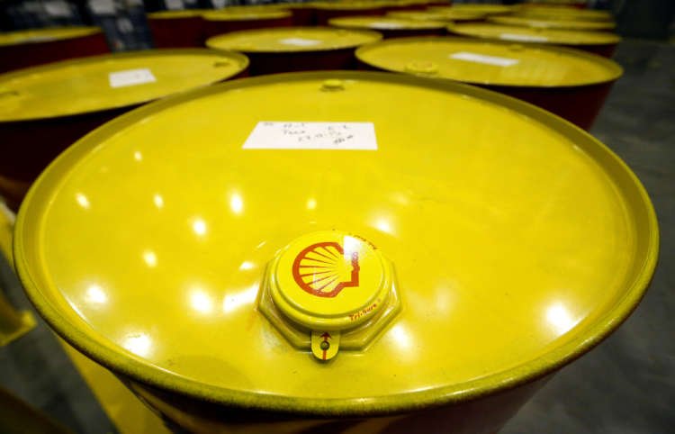 FILE PHOTO: Filled oil drums are seen at Royal Dutch Shell Plc’s lubricants blending plant in the town of Torzhok