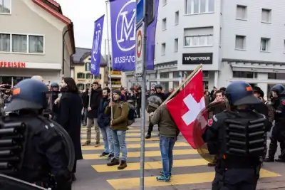 Image for Hundreds protest at Swiss home of German far-right leader