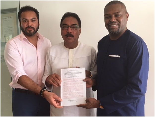 (L-R) MrRoheen Berry, Managing Director, Continental Transfert Technique Ltd, Dr. Benoy Berry, Chairman/Founder, Contec Global Group and Mr. Sonnie Ayere, Chairman/ Founder, Dunn Loren Merrifield Group at the formal signing for the First Future Flow Securitisation transaction held in Lagos