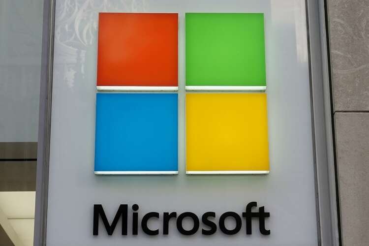 Microsoft logo displayed on a New York store, symbolizing competition for Pentagon cloud contract - Global Banking & Finance Review