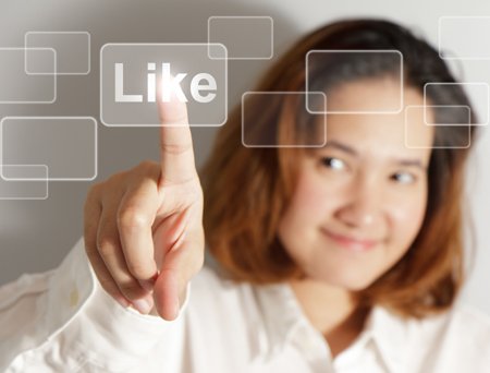 businesswoman hand push lik