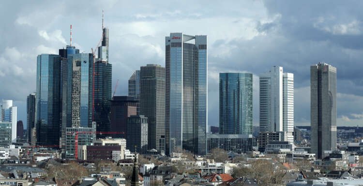 Financial district in Frankfurt with Deutsche Bank and Commerzbank, reflecting European banking sector amid sanctions - Global Banking & Finance Review