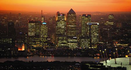 Canary Wharf, Aerial from East