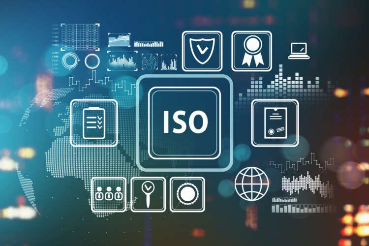 Iso icons quality standard certified certificate assurance for business control concept.