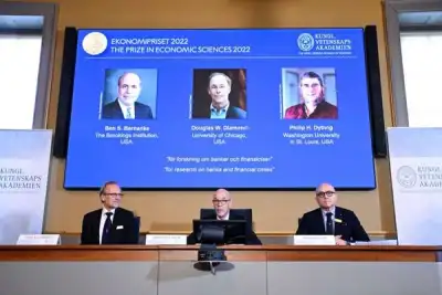 Image for Banking crisis breakthroughs win Nobel economics prize for Bernanke, Diamond, Dybvig