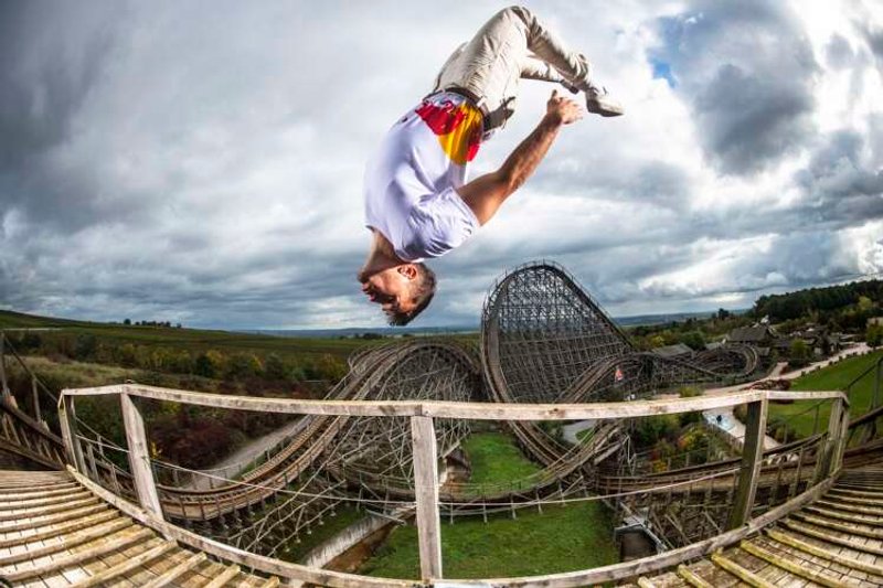 Image for Freerunner Jason Paul takes a wild ride on a wooden roller coaster