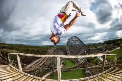 Image for Freerunner Jason Paul takes a wild ride on a wooden roller coaster