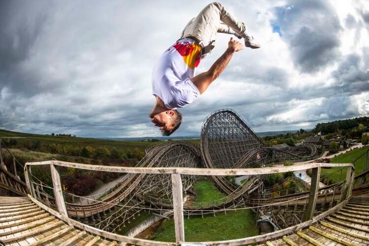 Image for Freerunner Jason Paul takes a wild ride on a wooden roller coaster