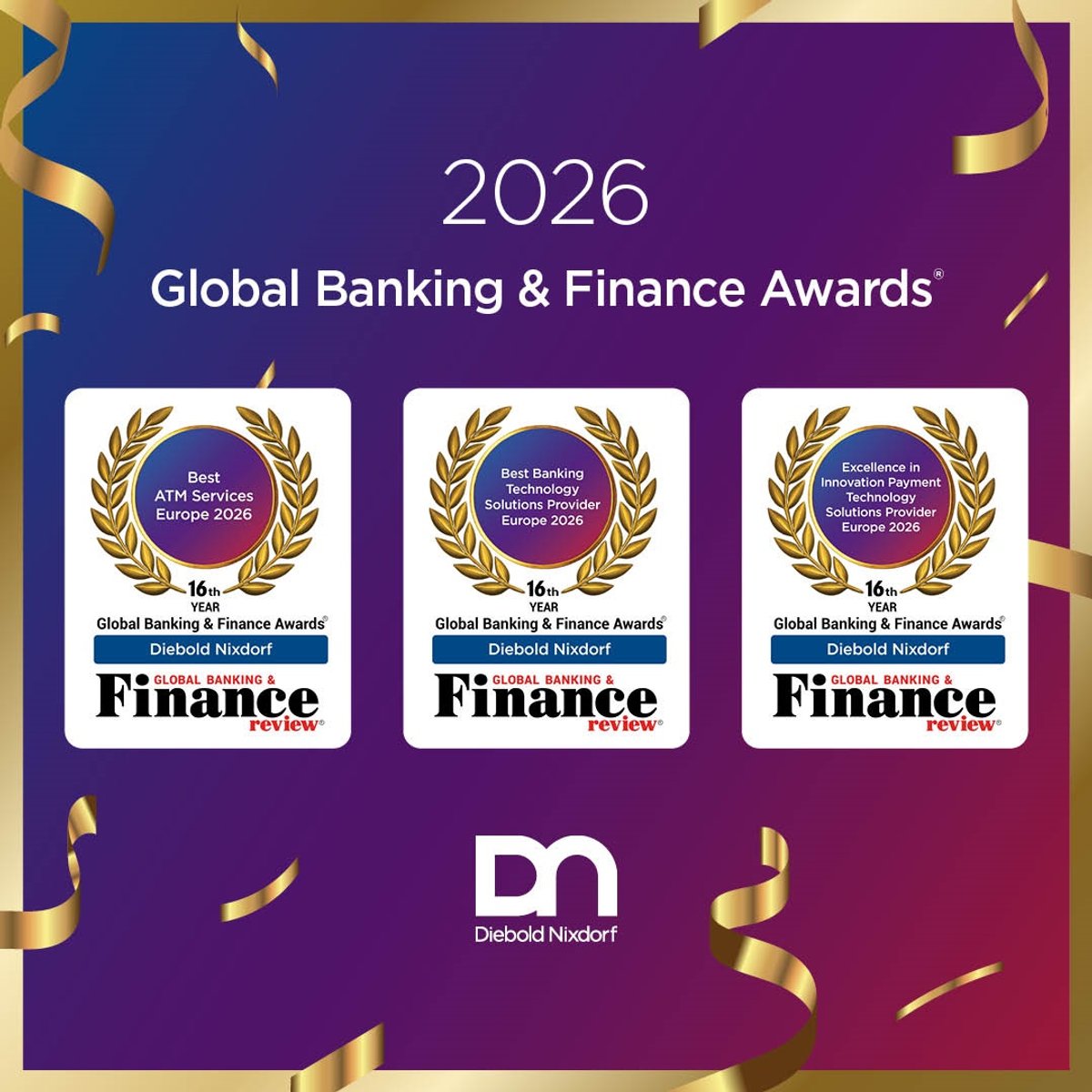 Image for Global Banking & Finance Review Announces Diebold Nixdorf as a Triple Winner at the Prestigious 2026 Global Banking & Finance Awards®