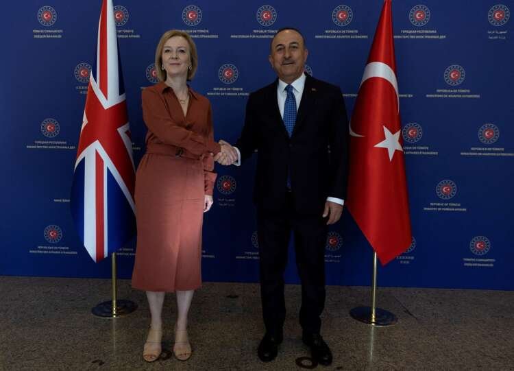 Turkish Foreign Minister Mevlut Cavusoglu meets British Foreign Secretary Liz Truss in Ankara