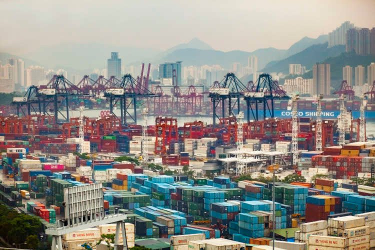 hong kong – march15,2019 : large number of container box in shipping port of hong kong ,hong kong is one of most important vessel logistic in east asia