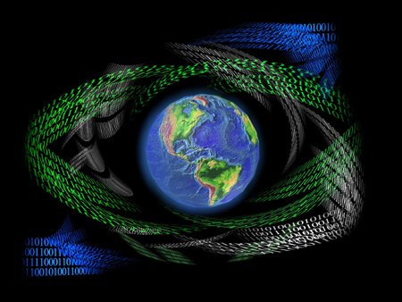 Abstract image of earth and binary codes symbolizing data security in contact centres - Global Banking & Finance Review