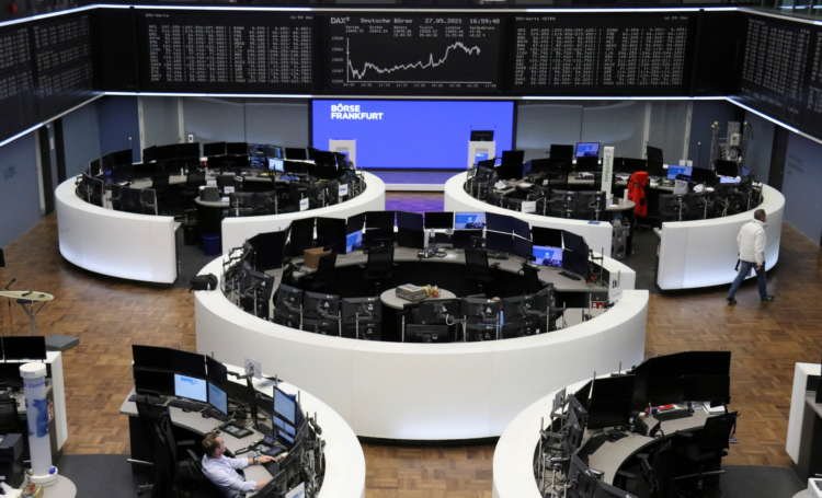 Image for European shares at record high on gains in financials, U.S. spending plan